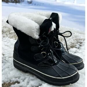 Alpine Design Black Leather Duck Boots Women’s Sz 9 Winter 7068-BLK Aspen Fur
